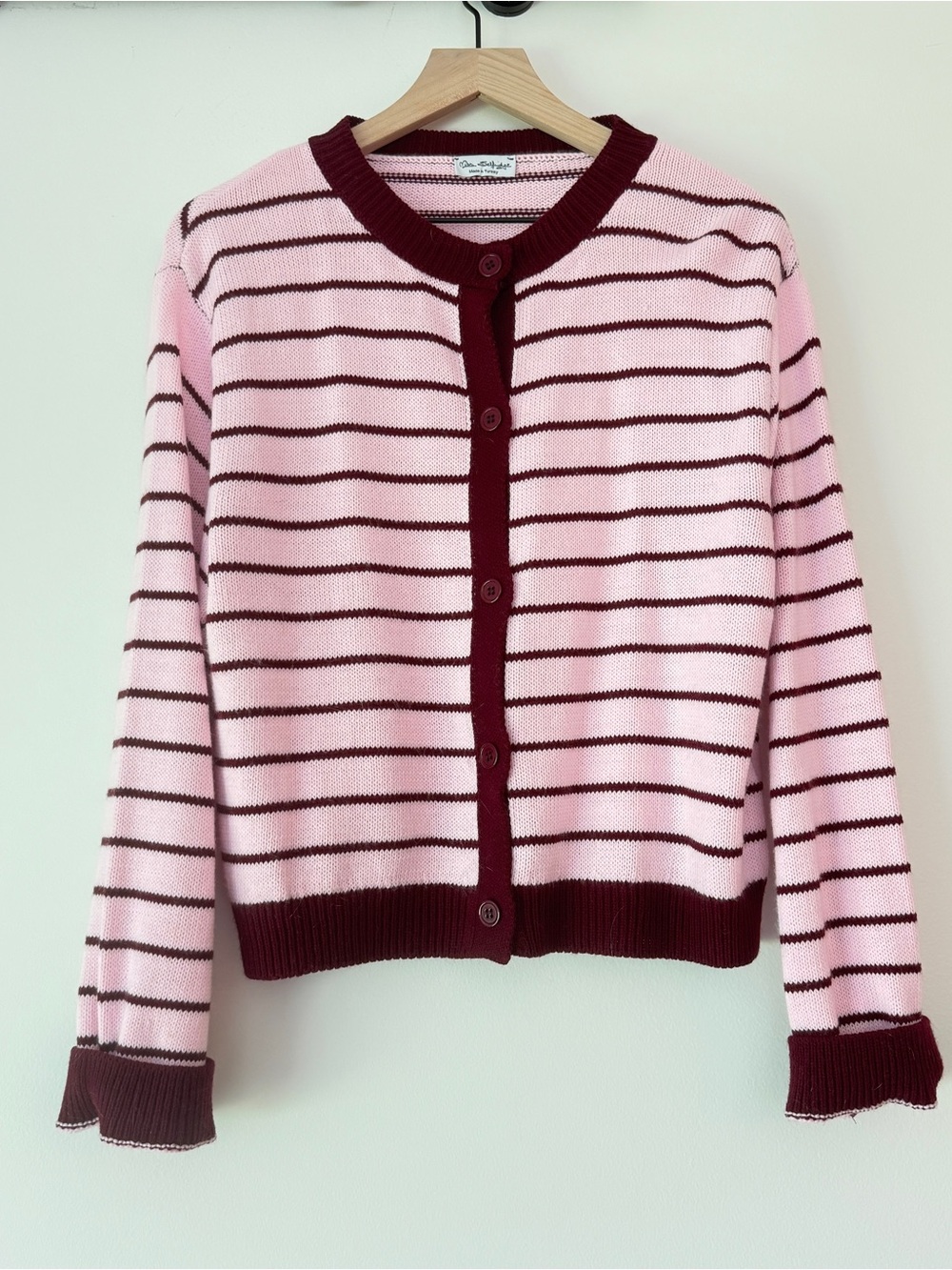 Miss Selfridge Pink & Burgundy Striped Button Cardigan